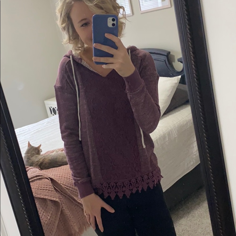Purple casual hooded sweater lace, XS